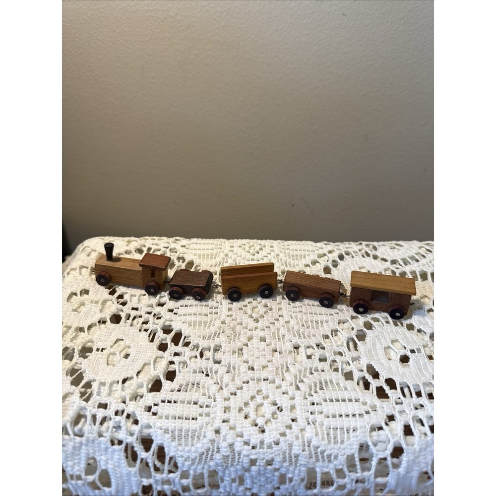 Vintage Loquai Small Wooden Toy Train Set 5 Piece West Germany Light
